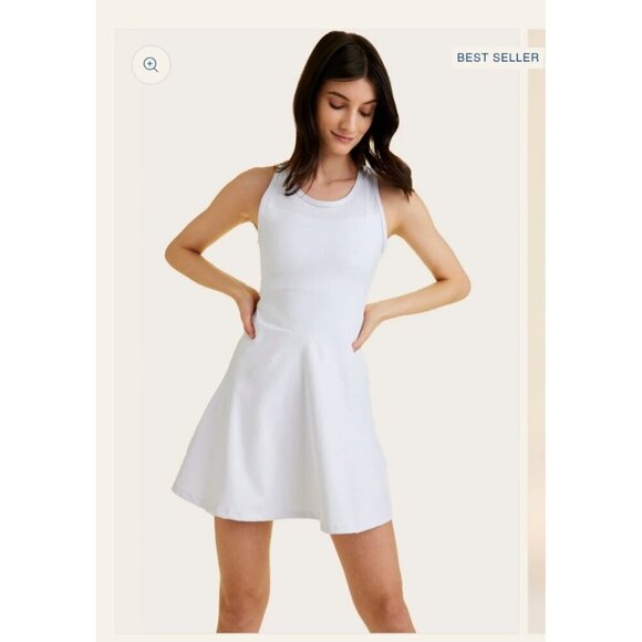Alala White Serena Tennis Dress Medium Slim Fit Racerback Design Pindot Mesh - Picture 1 of 9